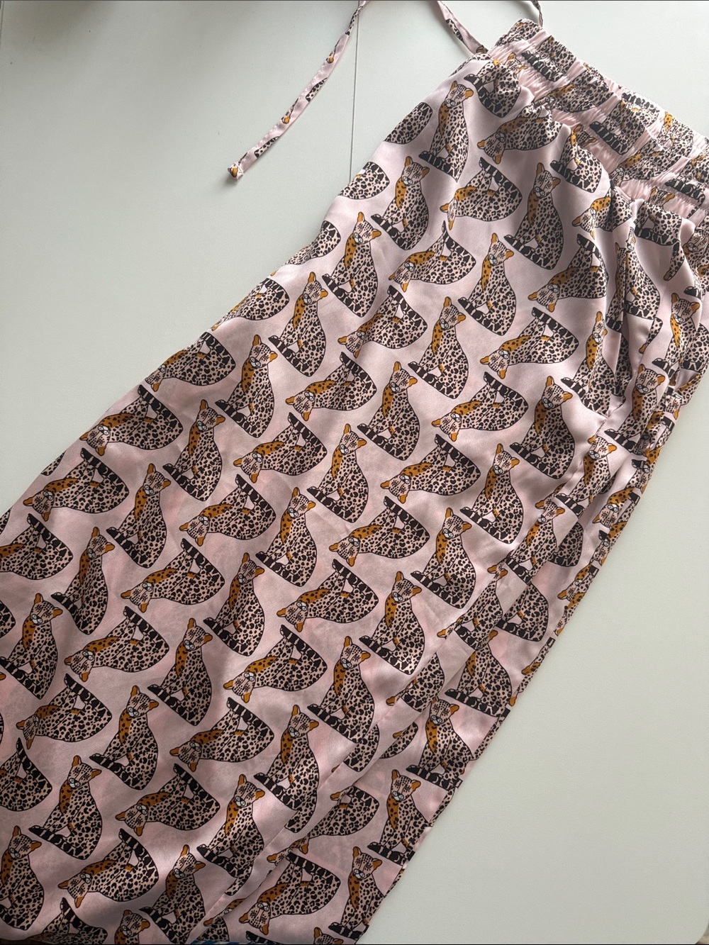 Leopard Print Satin Pajama Pants - Pink & Gold - Picture 2 of 4